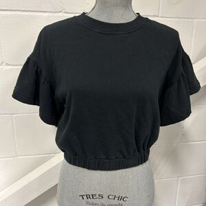 Alice + Olivia Joline Ruffle Sleeve Crop Sweatshirt Black Woman’s Size Small
